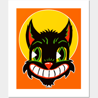 Vintage Halloween Cat Posters and Art